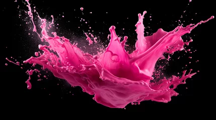 Gordijnen black background with pink paint splash isolated © Aura