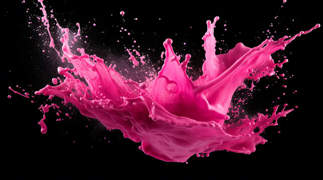 black background with pink paint splash isolated