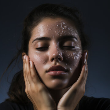 A woman gently cleansing her hace