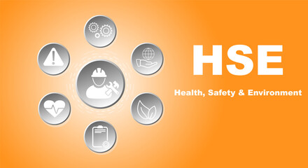 Fototapeta na wymiar HSE, health and safety abbreviation, vector concept banner illustration with icons and keywords