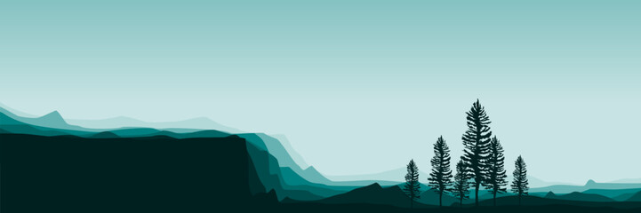 mountain landscape sunset with tree silhouette vector illustration design good for wallpaper design, design template, background template, and tourism design tempate