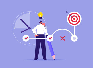 Business strategy planning, marketing tactic to achieve target concept, businessman planning process or sequence to finish project