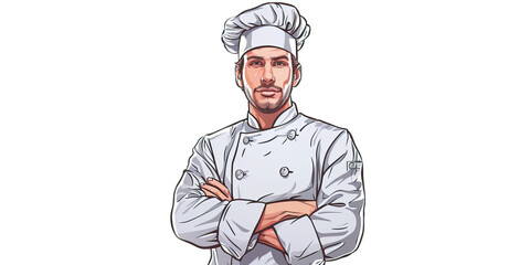 chef in uniform with a proud position in the studio on a white background