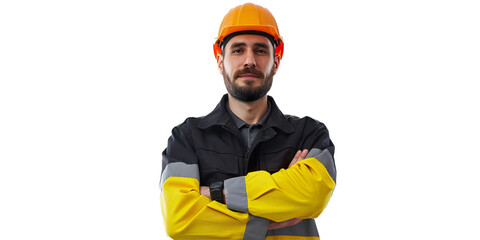 engineer  in uniform with a proud position in the studio on a white background full growth in the studio isolated on a white background.