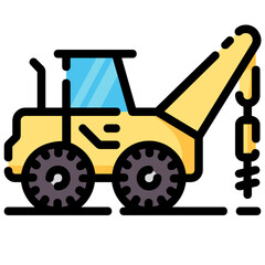 drill truck filled outline vector icon