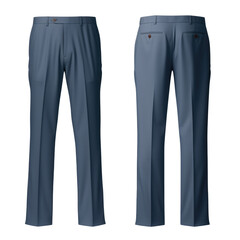 Blue formal trousers with details on a transparent background. Front and back.