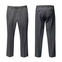 Grey formal trousers with details on a transparent background. Front and back.