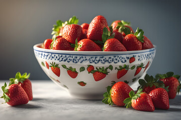 Fresh ripe delicious strawberries in ceramic bowl