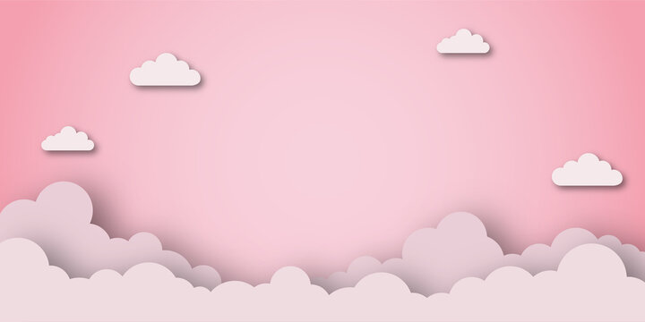 simple pink cloud love background cut paper shadow 3d style