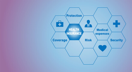 Health insurance concept, icons are collected in the form of honeycombs. OSHA - Occupational Safety and Health Administration Banner