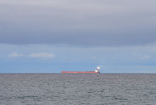 An ore boat sails across Lake Superior