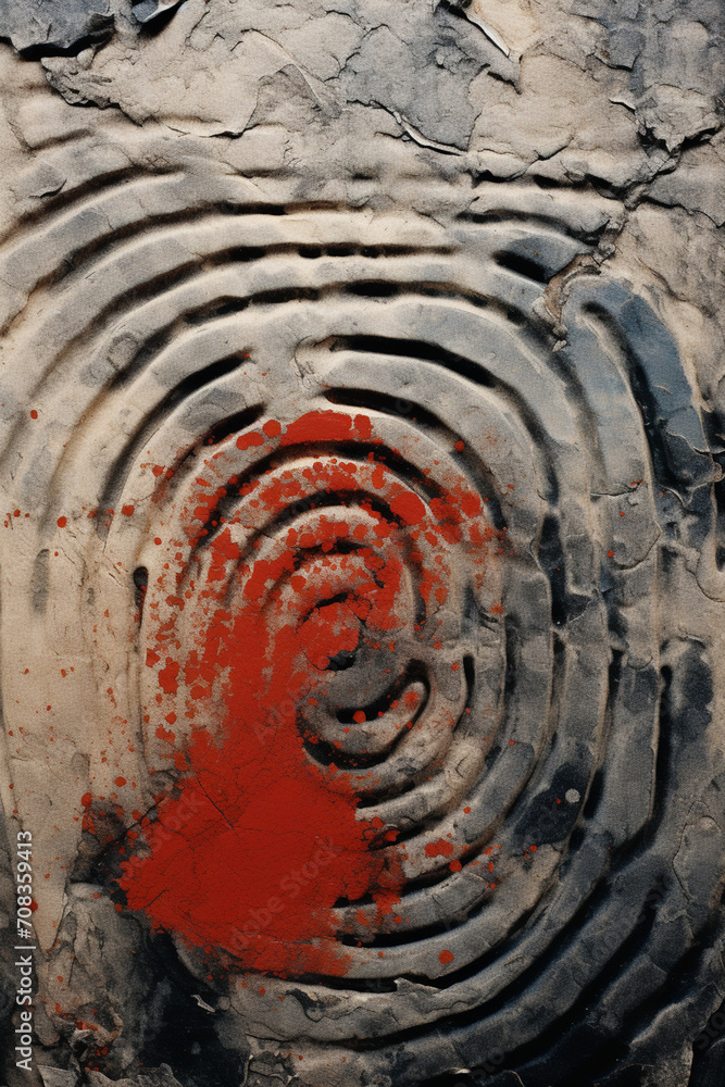Poster stylized fingerprint swirls over a background of old, weathered maps.