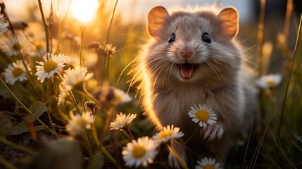 Small Rodent In A Field Of Flowers