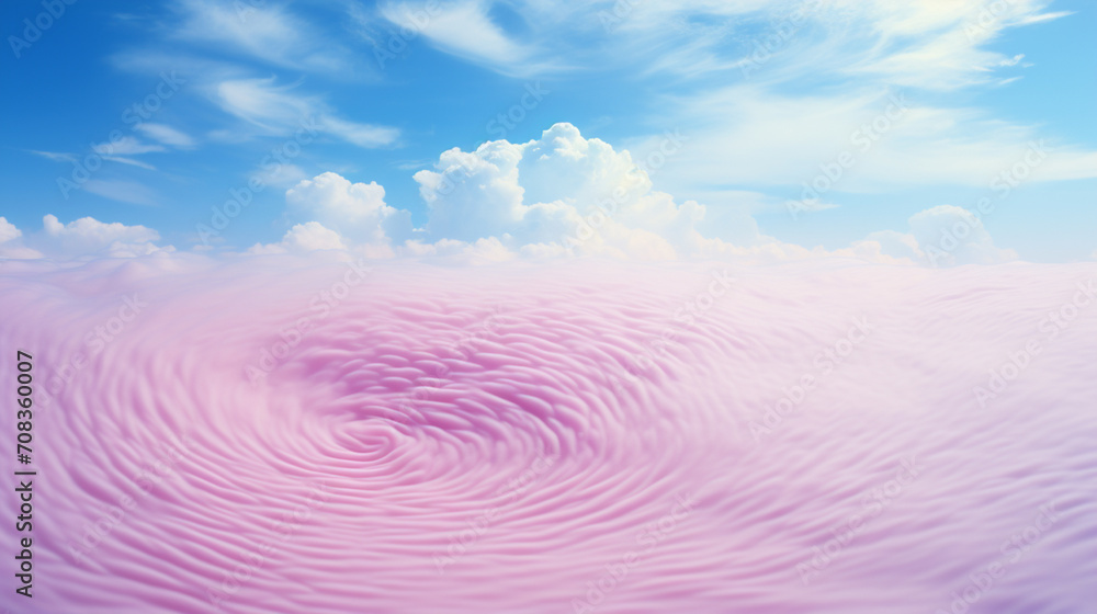 Poster simplistic fingerprint pattern on a background of soft, pastel clouds.