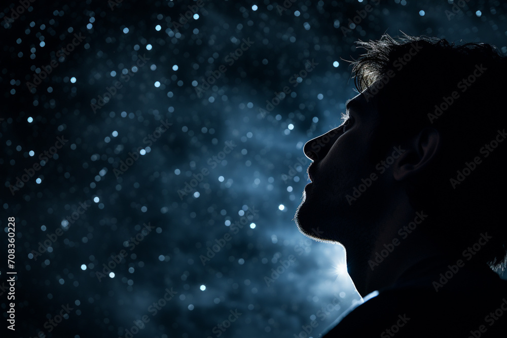 Poster a person's profile with a minimalist depiction of the milky way within.