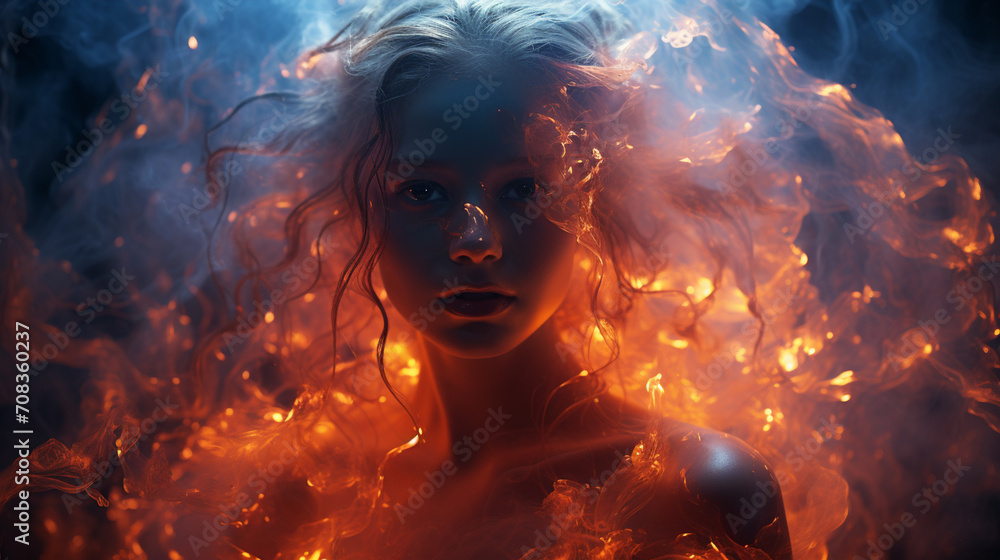 Aufkleber an abstract, ethereal representation of a human intermingling with cosmic elements.