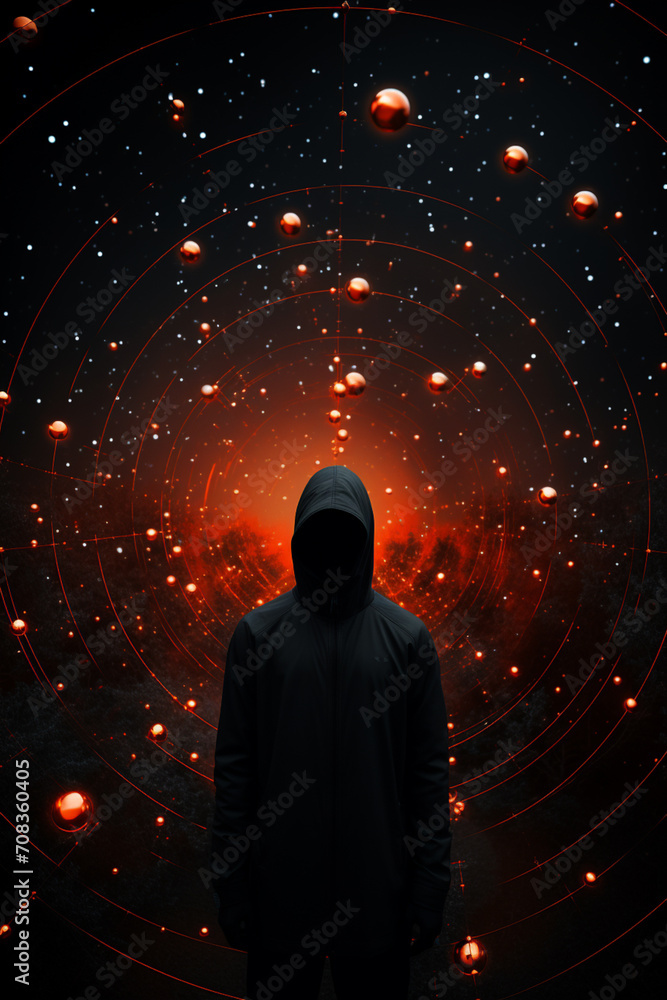 Poster Minimalist human form with a representation of celestial orbits inside.