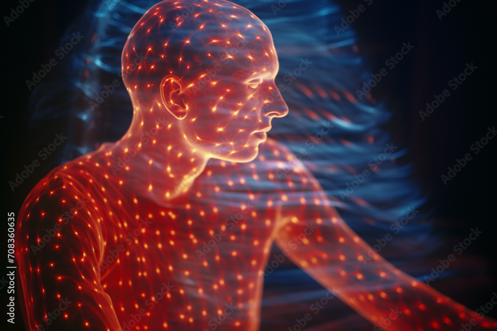 Poster Simplistic outline of a human with an abstract cosmic pattern within.