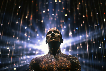Fototapeta premium A human figure with a universe scene, representing inner cosmic energy.