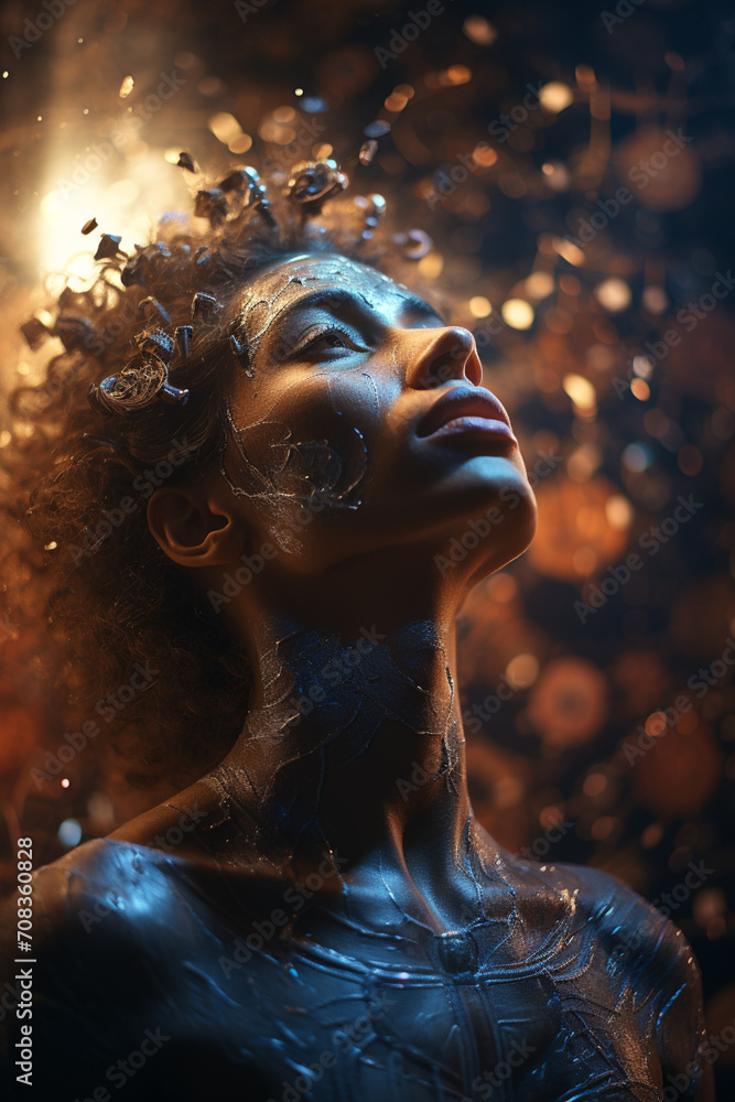 Poster stylized depiction of a person as a part of the cosmic tapestry.
