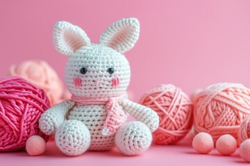 Obraz premium A Picture of a Crocheted Cute Rabbit, Ai Generated
