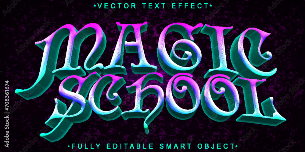 Poster cartoon magic school vector fully editable smart object text effect