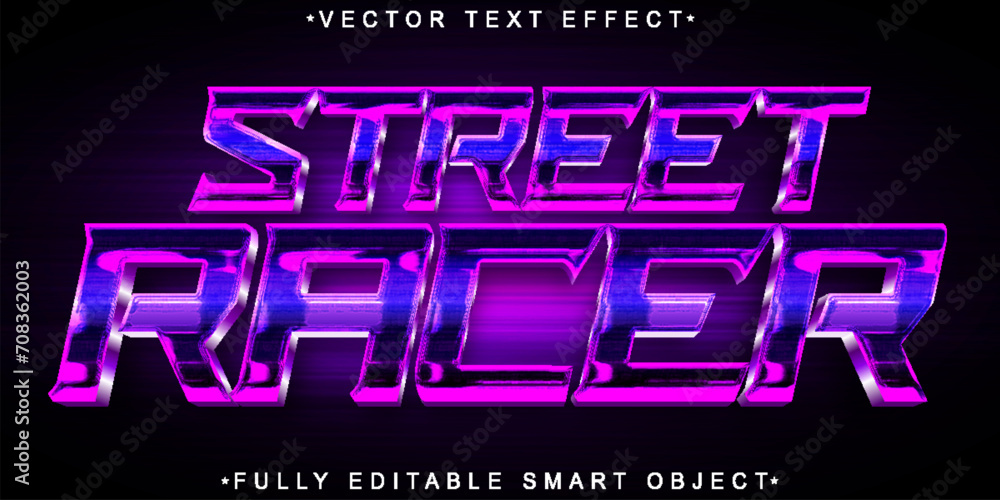 Poster shiny purple street racer vector fully editable smart object text effect