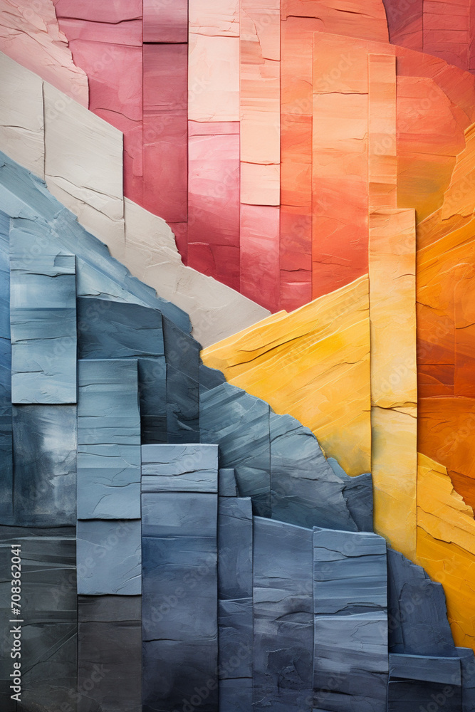 Poster an abstract interpretation of a mountain range with bold color blocks.