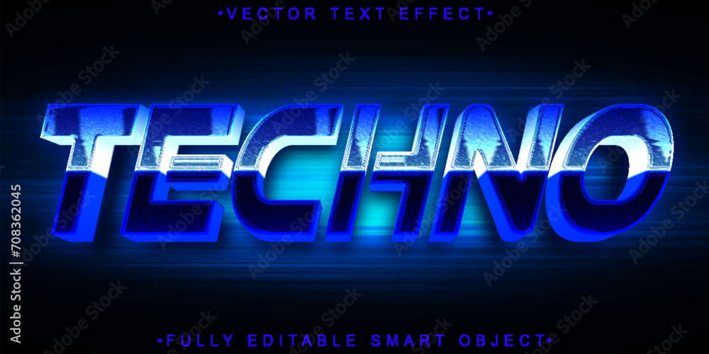 Poster blue techno shiny vector fully editable smart object text effect