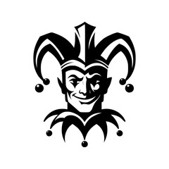 Vector logo of a jester. black and white logo of a medieval joker. professional logo for a clown.