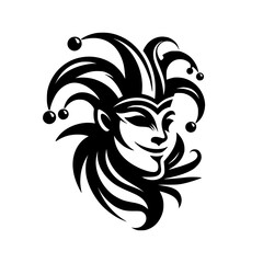 Vector logo of a jester. black and white logo of a medieval joker. professional logo for a clown.