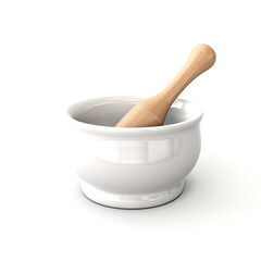 Ceramic mortar and pestle on white background