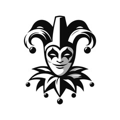 Vector logo of a jester. black and white logo of a medieval joker. professional logo for a clown.