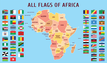 Map of Africa with flags. - obrazy, fototapety, plakaty