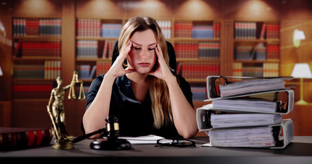 Young Stressed Female Lawyer Working