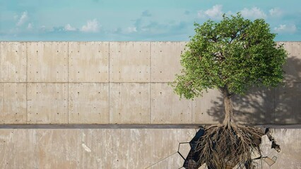 Moving Tree with Wind and Roots Animation -  Nature vs Urbanization