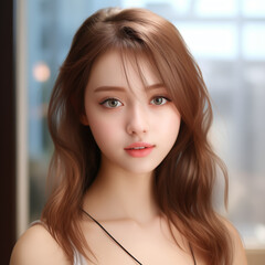 [salon kei],a girl with soft light brown hair is photograph, in the style of realistic hyper-detailed photograph [background city weather fine summer],natural makeup,[hyper-realistic skin texture], li