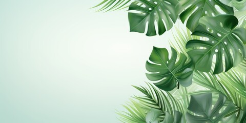 Fototapeta na wymiar Tropical leaves pattern foliage, monstera leaves frame layout, background for summer banner,