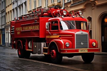 an old red fire truck on the street