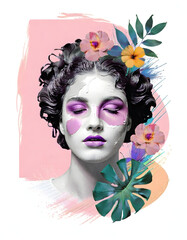 collage woman and flowers