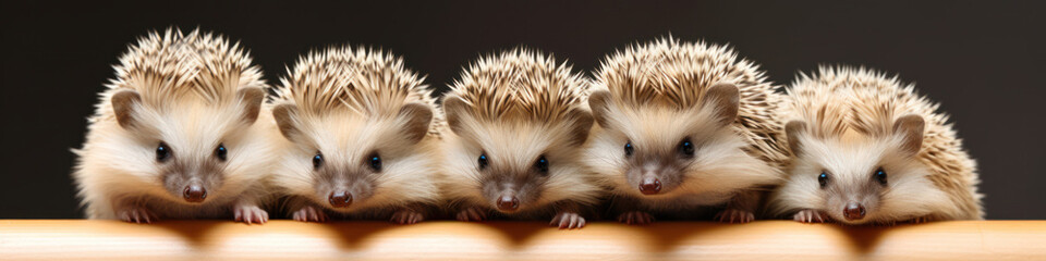 Fototapeta premium Hedgehogs rolling in a row, their protective spines creating a unique and endearing display