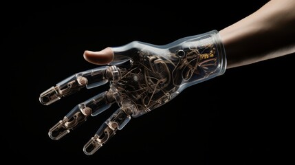 A high-tech visualization of a bionic limb, featuring cutting-edge materials and innovative mechanisms for improved dexterity and movement. Generative AI