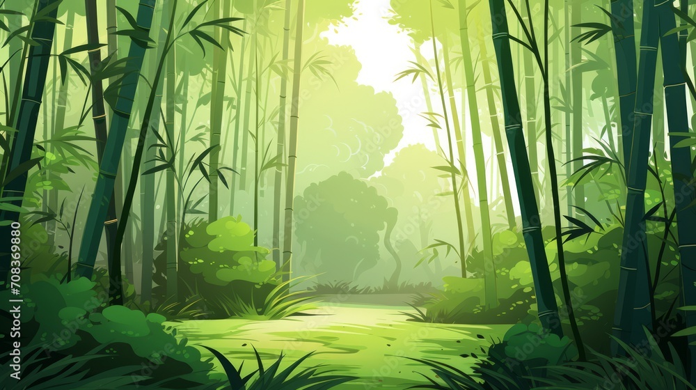Aufkleber a serene bamboo forest with tall stalks and filtered sunlight. vector cartoon graphic generative ai