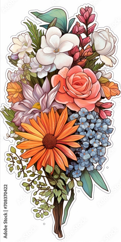 Poster A vibrant bouquet of assorted flowers arranged elegantly on a white background, with ample space for personalized messages or text. Generative AI