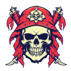 Red floral samurai pirate skull, Samurai skull vector illustration, image for t-shirt