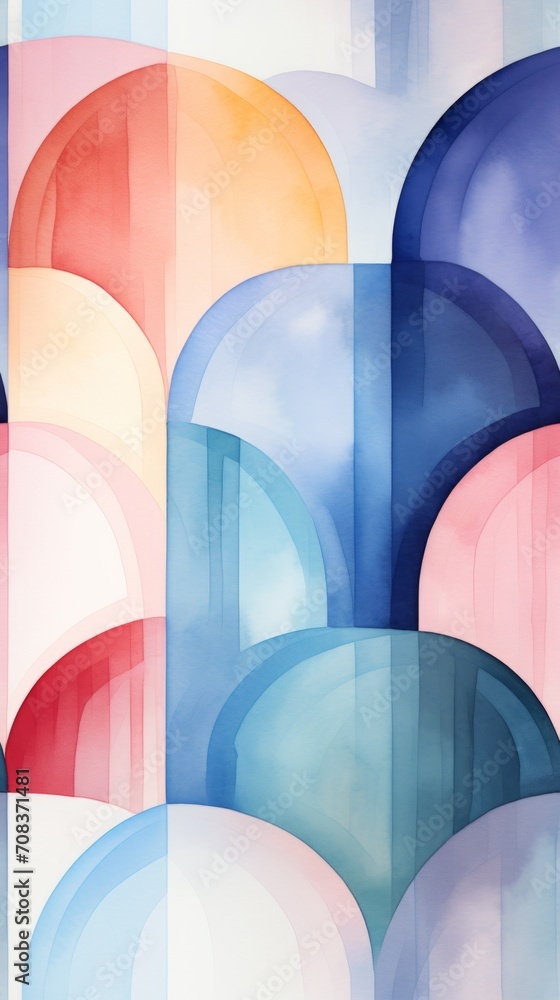 Poster Asymmetrical watercolor composition with Italian monastery arches and columns Generative AI