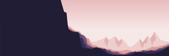 cliff mountain landscape flat design silhouette vector illustration good for web banner, ads banner, tourism banner, wallpaper, background template, and adventure design backdrop
