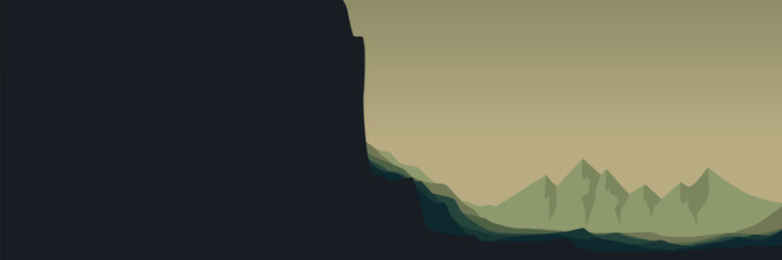 cliff mountain landscape flat design silhouette vector illustration good for web banner, ads banner, tourism banner, wallpaper, background template, and adventure design backdrop