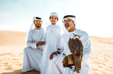 Three generation family making a safari in the desert of Dubai