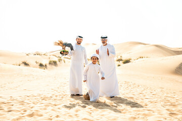 Three generation family making a safari in the desert of Dubai